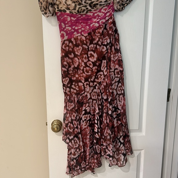 AMUR Jaylah Leopard Print One Shoulder Dress in Neutral Pink Rust - Picture 4 of 5